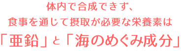 体内で合成できず、食事を通じて摂取が必要な栄養素は「亜鉛」と「海のうまみ成分」